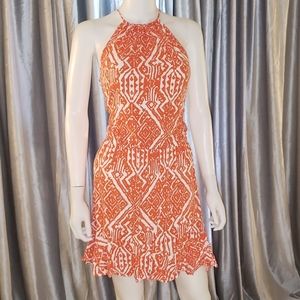 Ella Moss Orange Print Halter Ruffle Bottom Dress